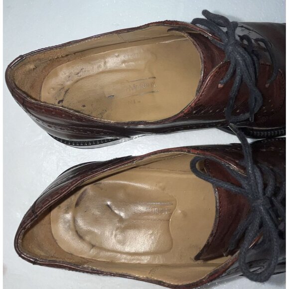 Johnston & Murphys Mens Cap-Toe Oxford Dress Shoes Sz 8.5 Burgundy Leather Italy - Picture 9 of 15